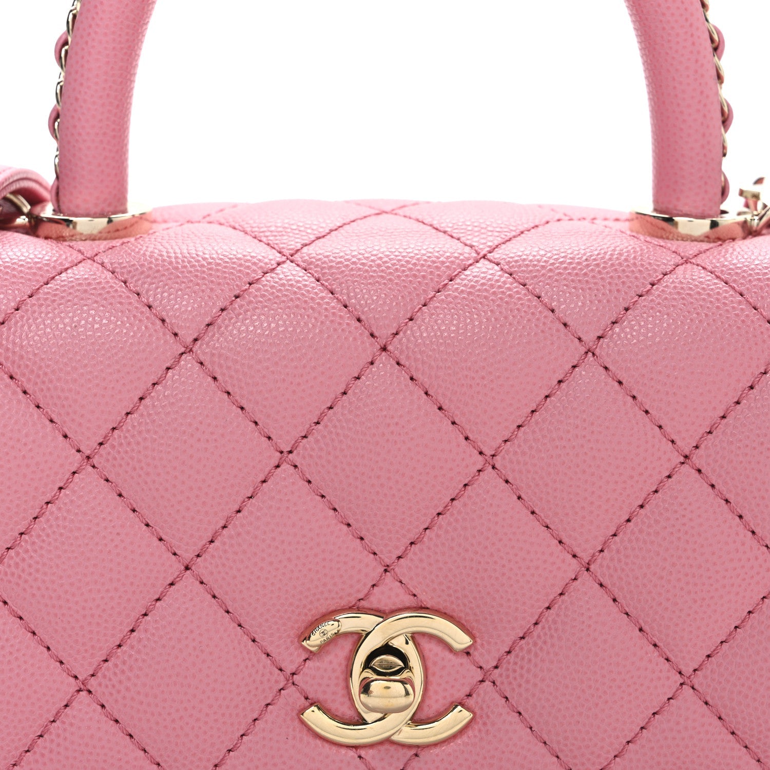 Caviar Quilted Mini Coco Chain Handle Flap Pink