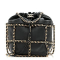 Lambskin Bucket Chain Drawstring Bag Black