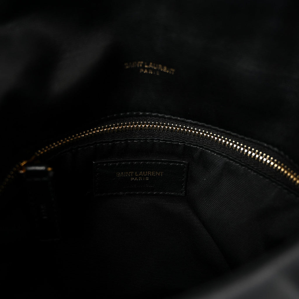 Lambskin Quilted Small Loulou Puffer Monogram Chain Satchel Black