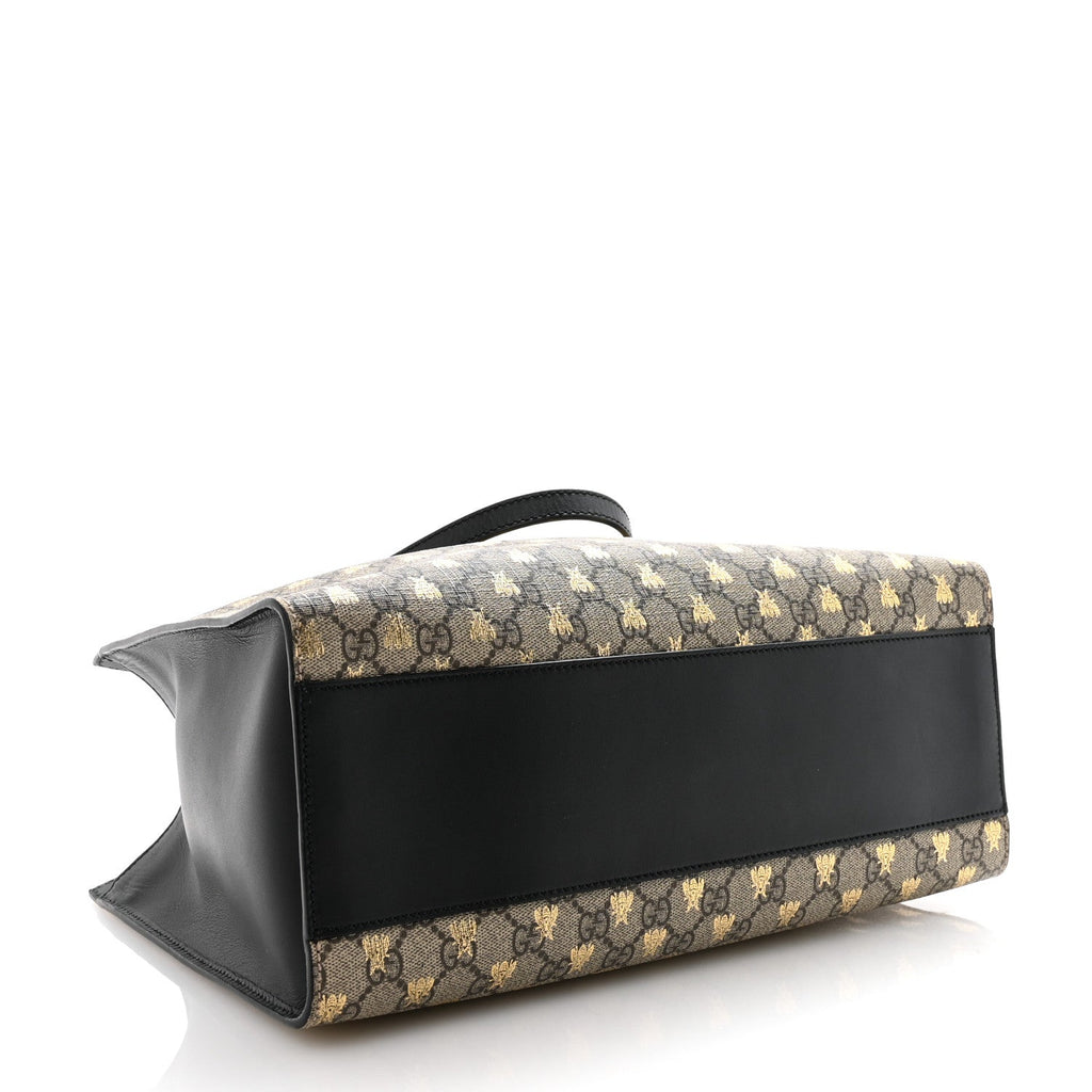 GG Supreme Monogram Bees Medium Padlock Tote Beige Oro Black