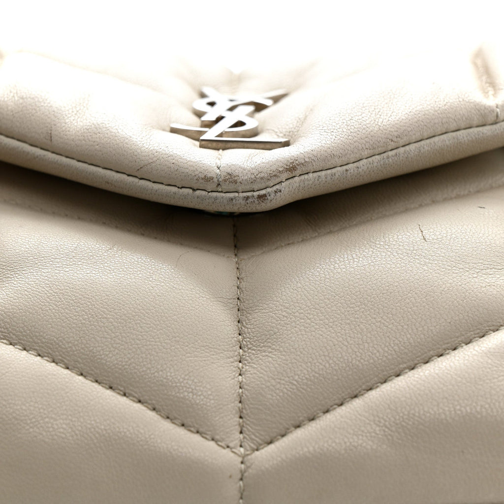 Lambskin Quilted Toy Loulou Puffer Monogram Chain Satchel Crema Soft