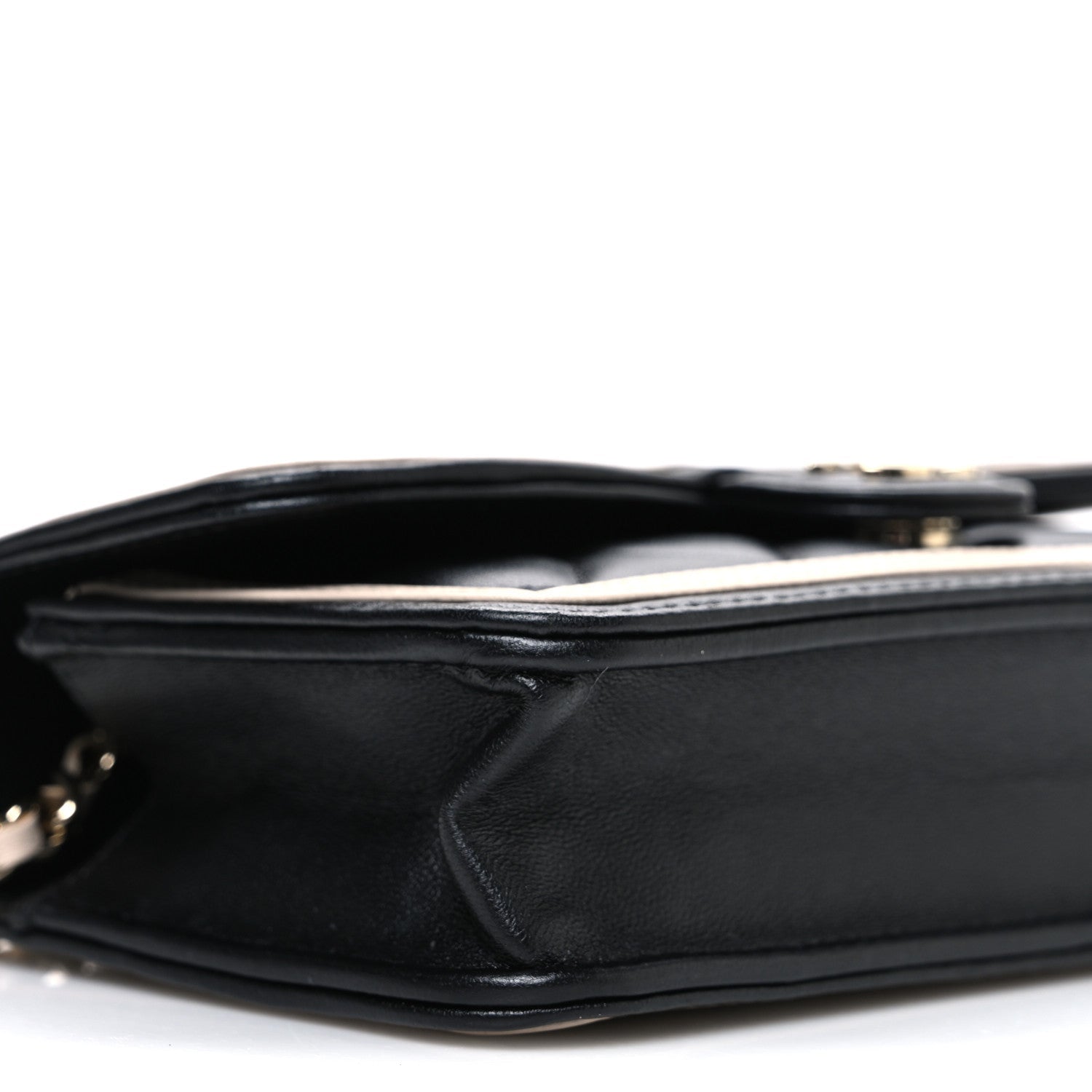 Lambskin Quilted Phone Holder Wallet With Chain Black Beige