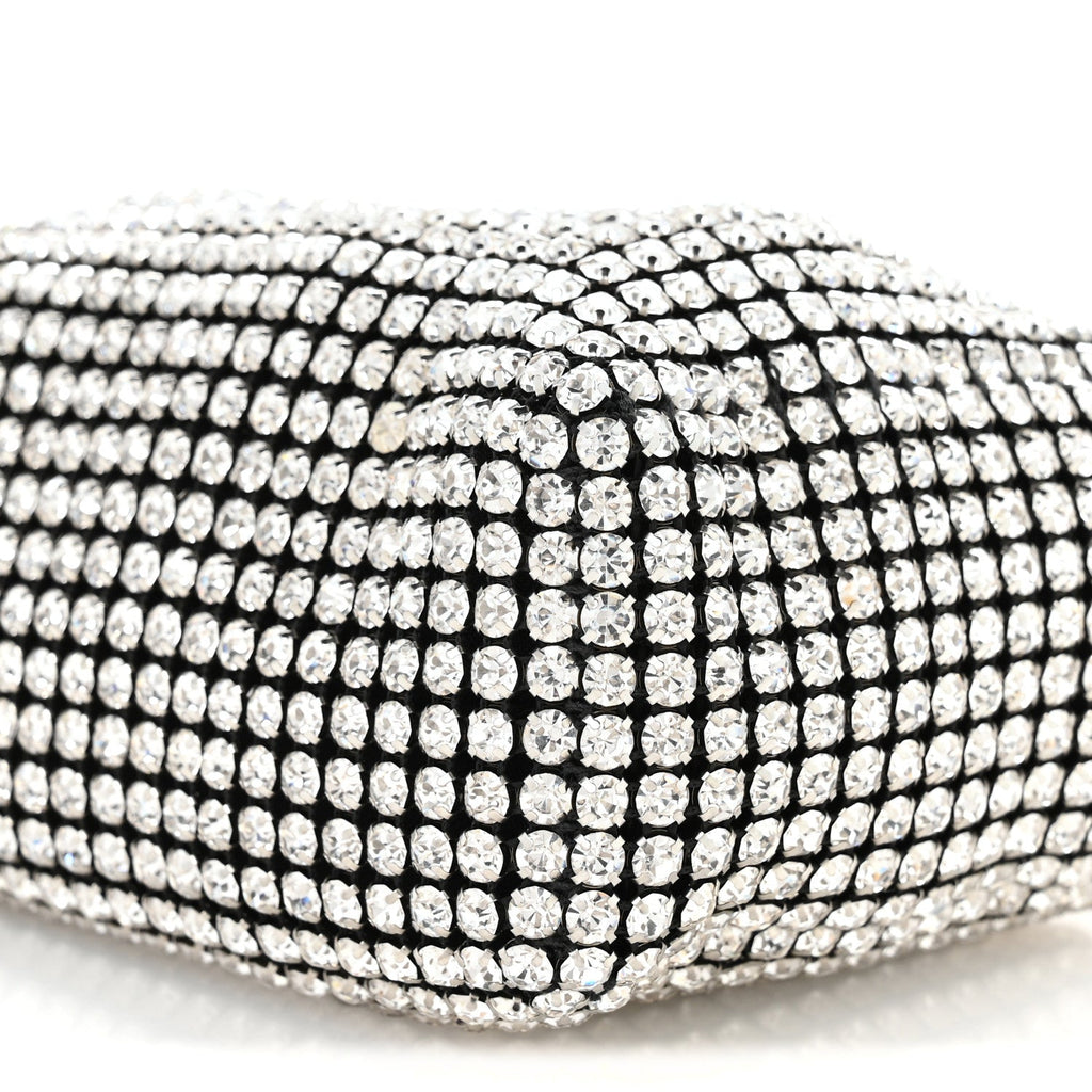 Mesh Crystal Rhinestone Mini Heiress Pouch Black Silver