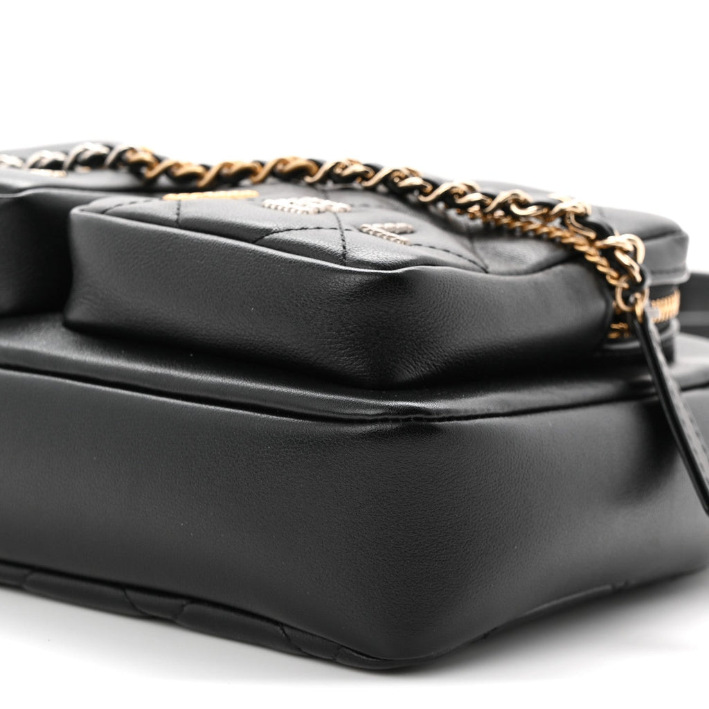 Calfskin Quilted Small Camera Case Black