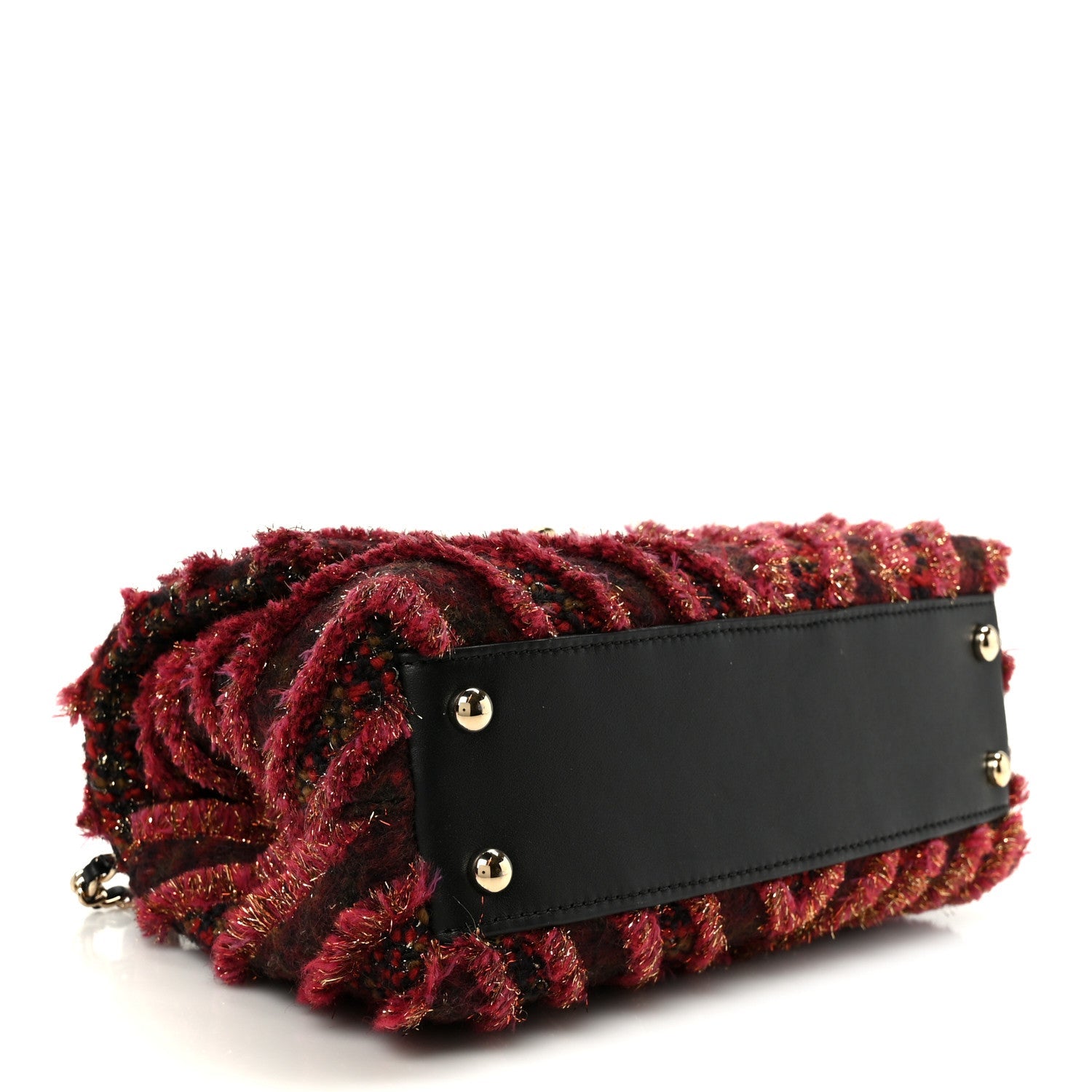 Tweed Fringe Mini Coco Handle Flap Red Black