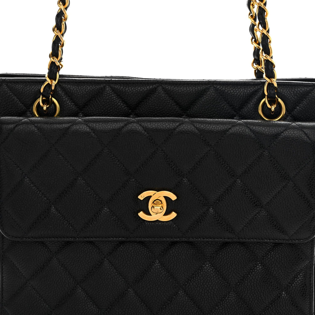Caviar Quilted Flap Shoulder Bag Black