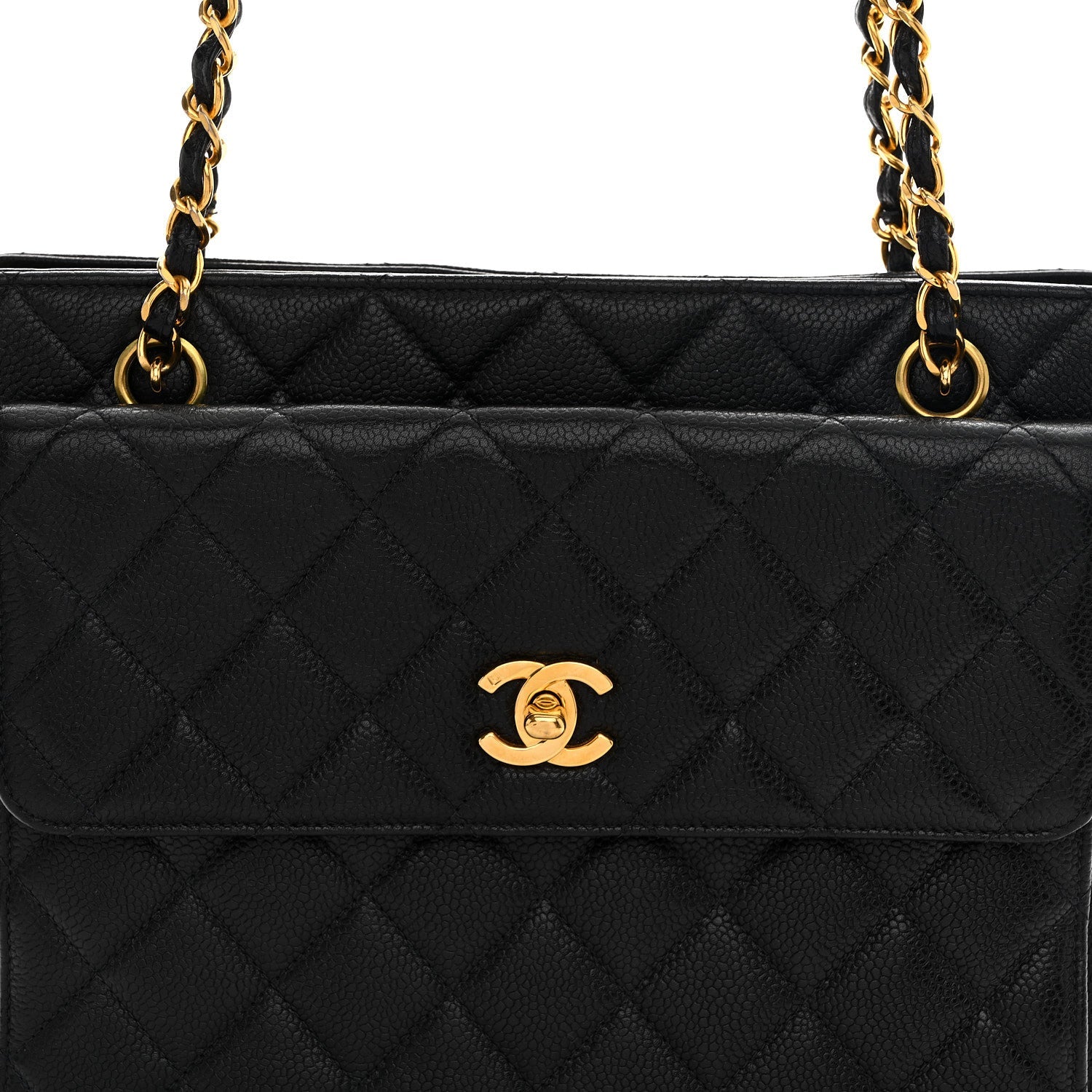 Caviar Quilted Flap Shoulder Bag Black