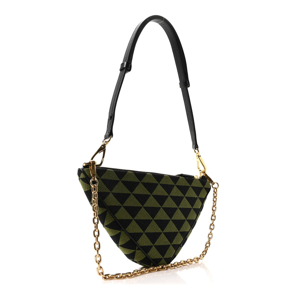 Jacquard Calfskin Triangolo Symbole Embroidered Mini Triangle Double Bag Black Edera