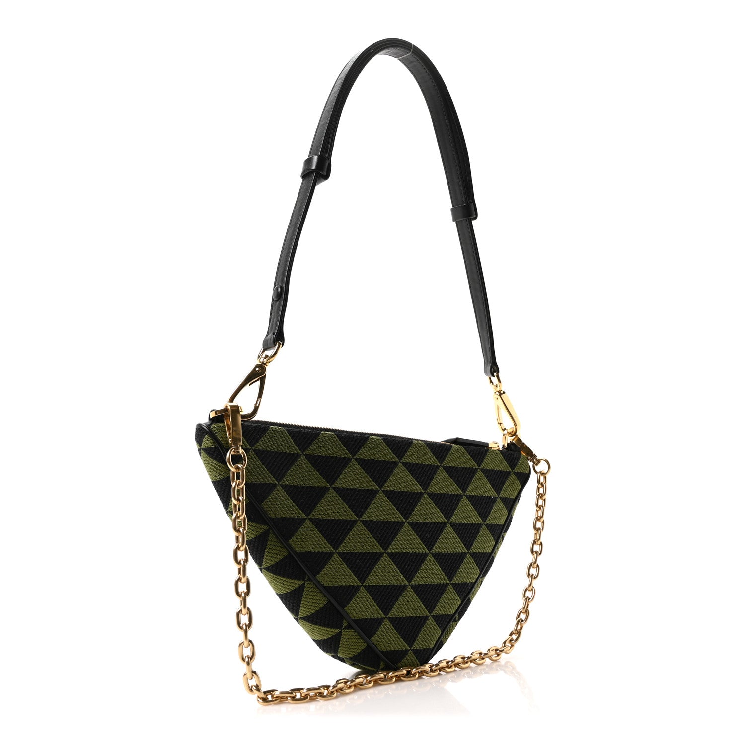 Jacquard Calfskin Triangolo Symbole Embroidered Mini Triangle Double Bag Black Edera