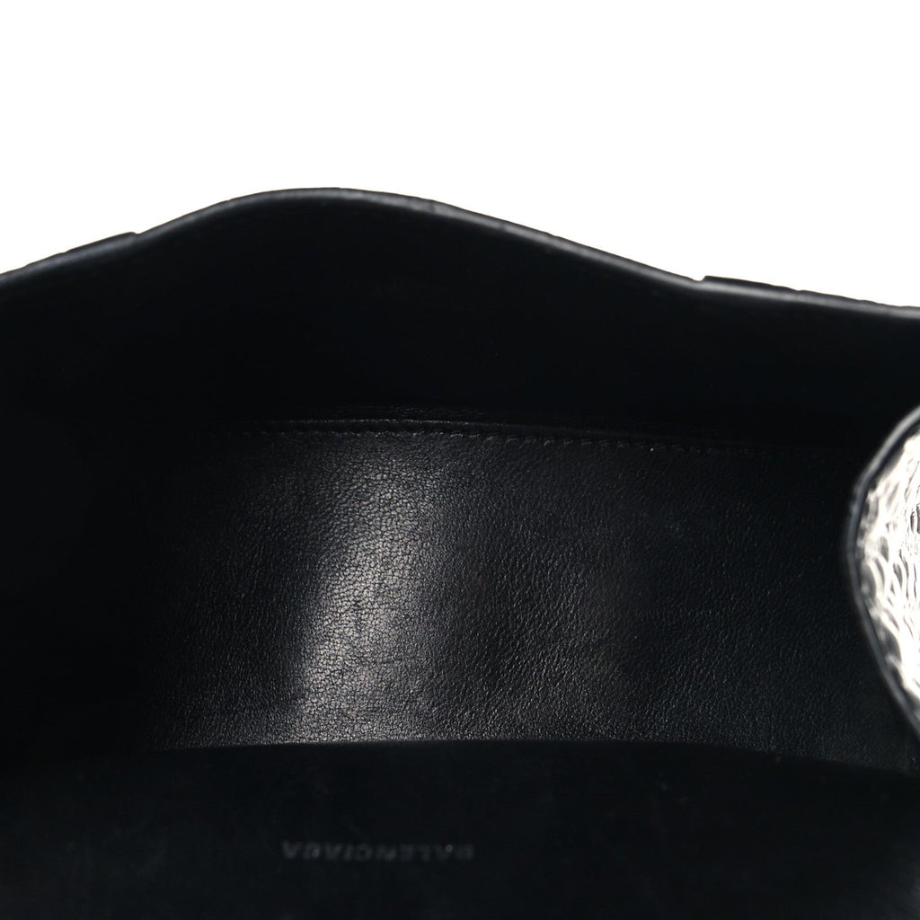 Shiny Calfskin Monochrome Crocodile Embossed Small Hourglass Top Handle Bag Black