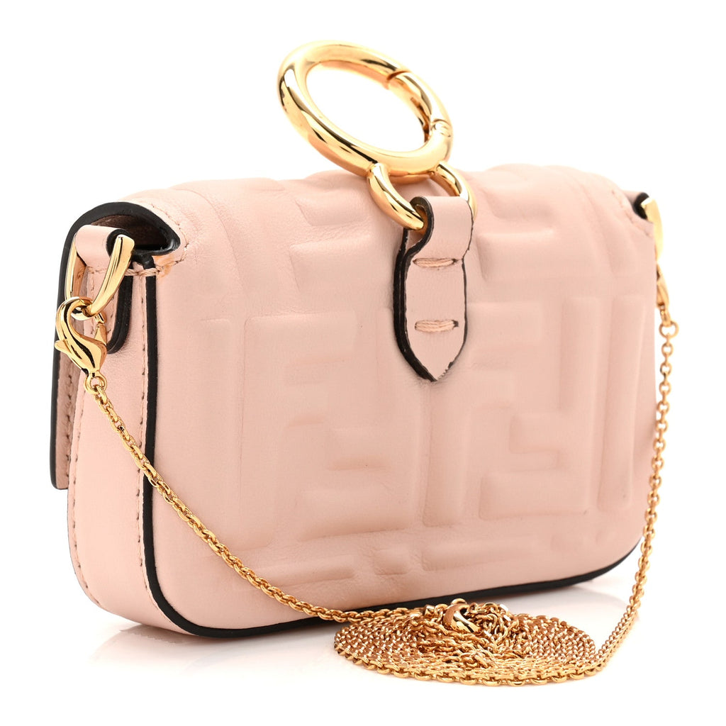 Nappa Matisse FF Embossed Nano Maxi Buckle Baguette Charm Rosa Quarzo