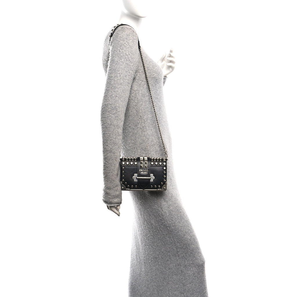 City Calf Saffiano Studded Cahier Bag Black