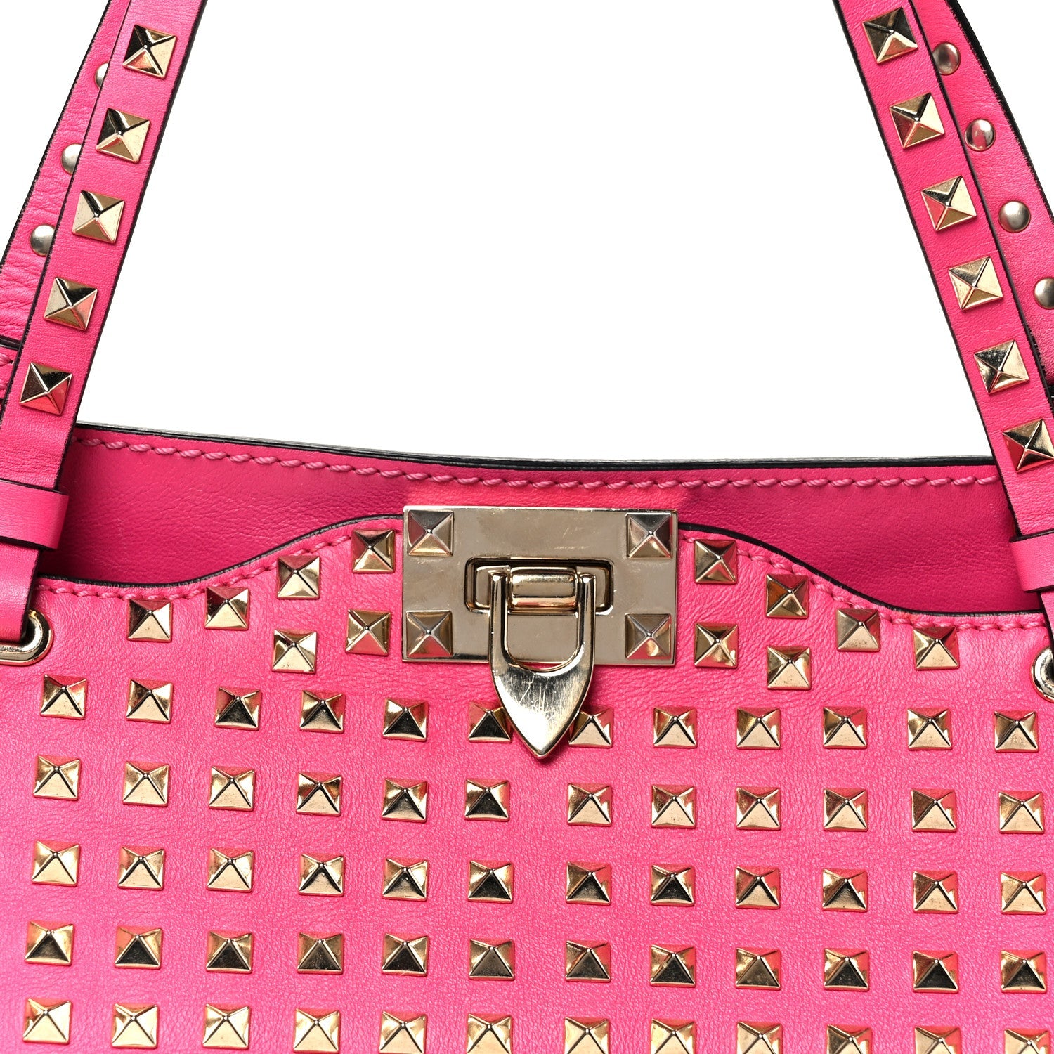 Vitello Medium Rockstud All Over Tote Pop Fuxia