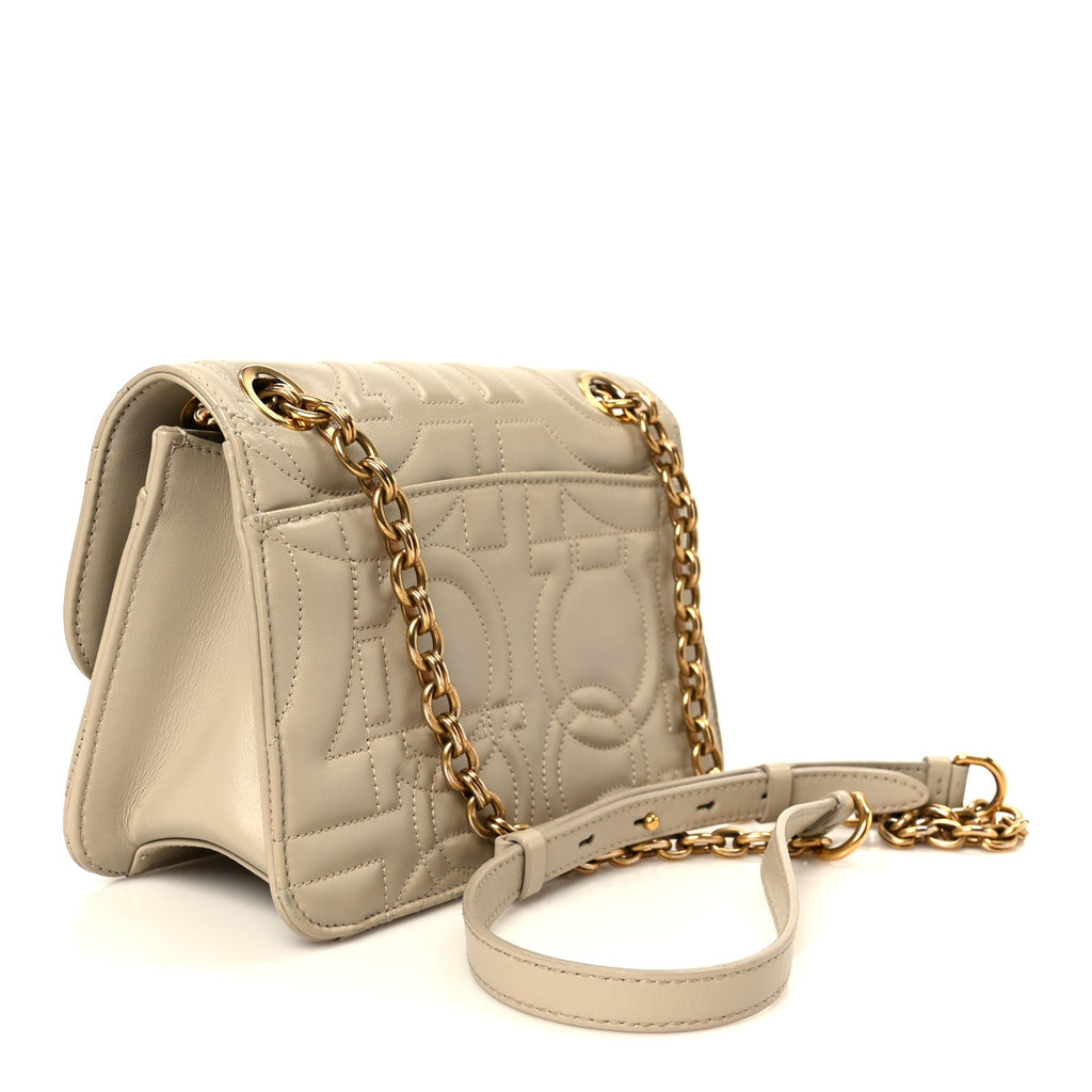 Calfskin Quilted Gancini Flap Bag Peony