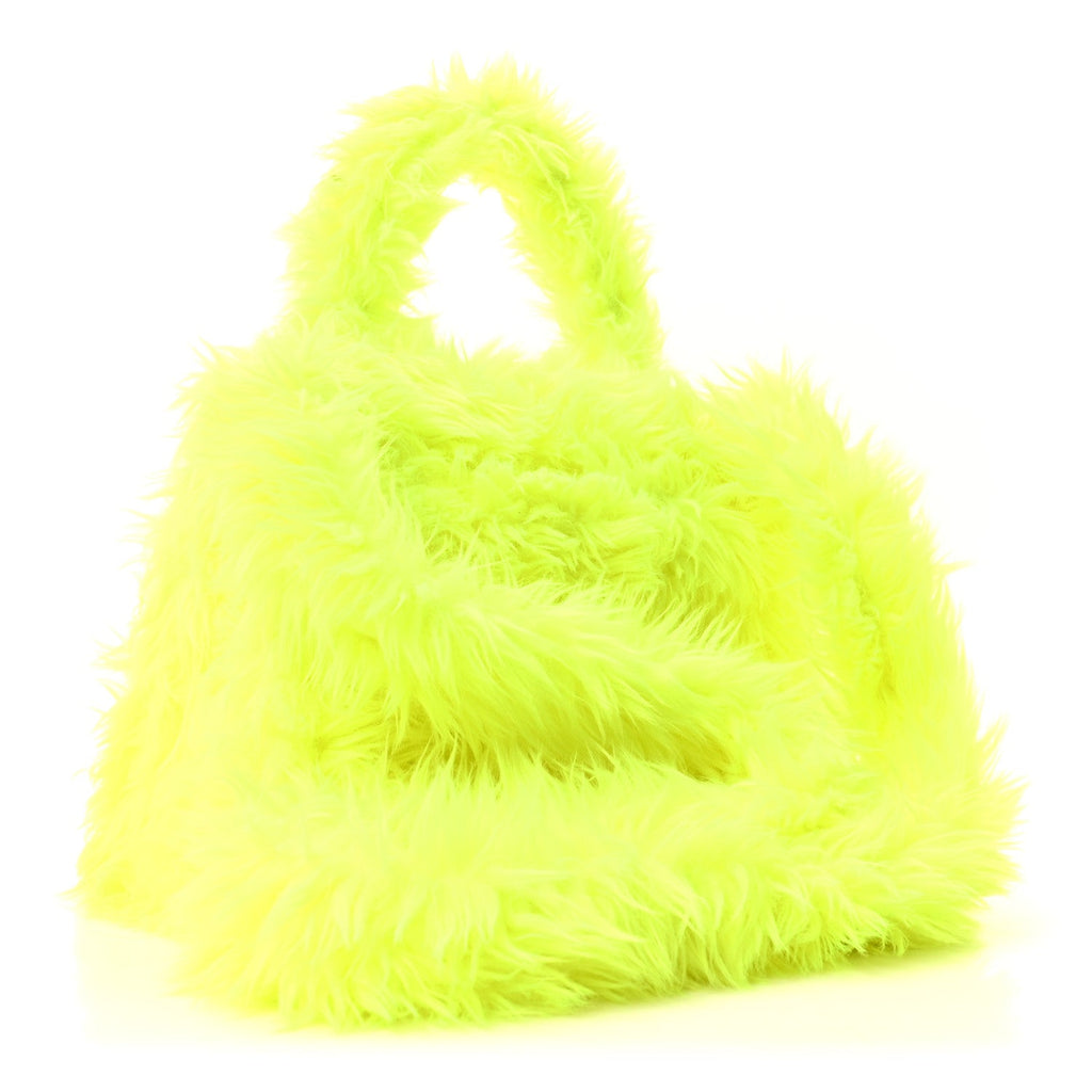 Faux Fur Medium Fluffy Hourglass Top Handle Bag Fluo Yellow