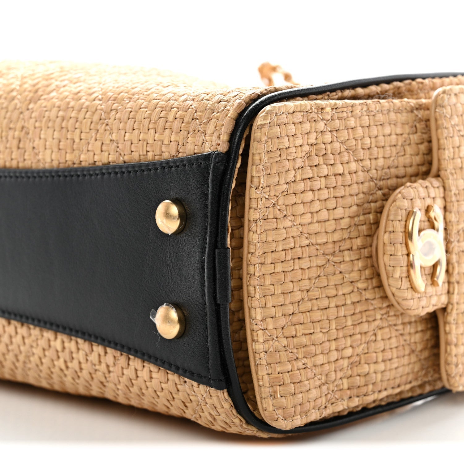 Braided Raffia Calfskin Quilted Mini Chanel 25 Handbag Beige Black