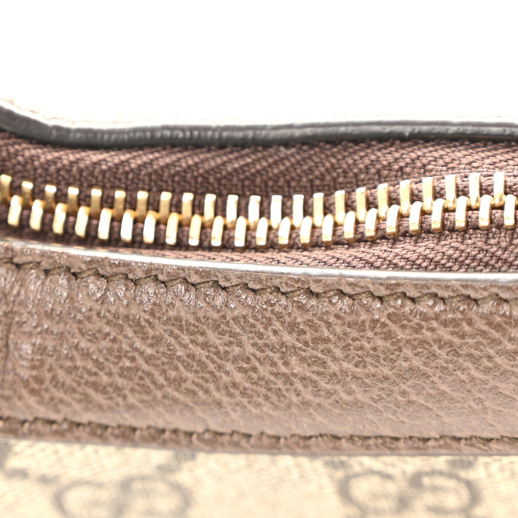GG Supreme Monogram Textured Calfskin Web Mini Ophidia Half Moon Hobo Beige Ebony New Acero