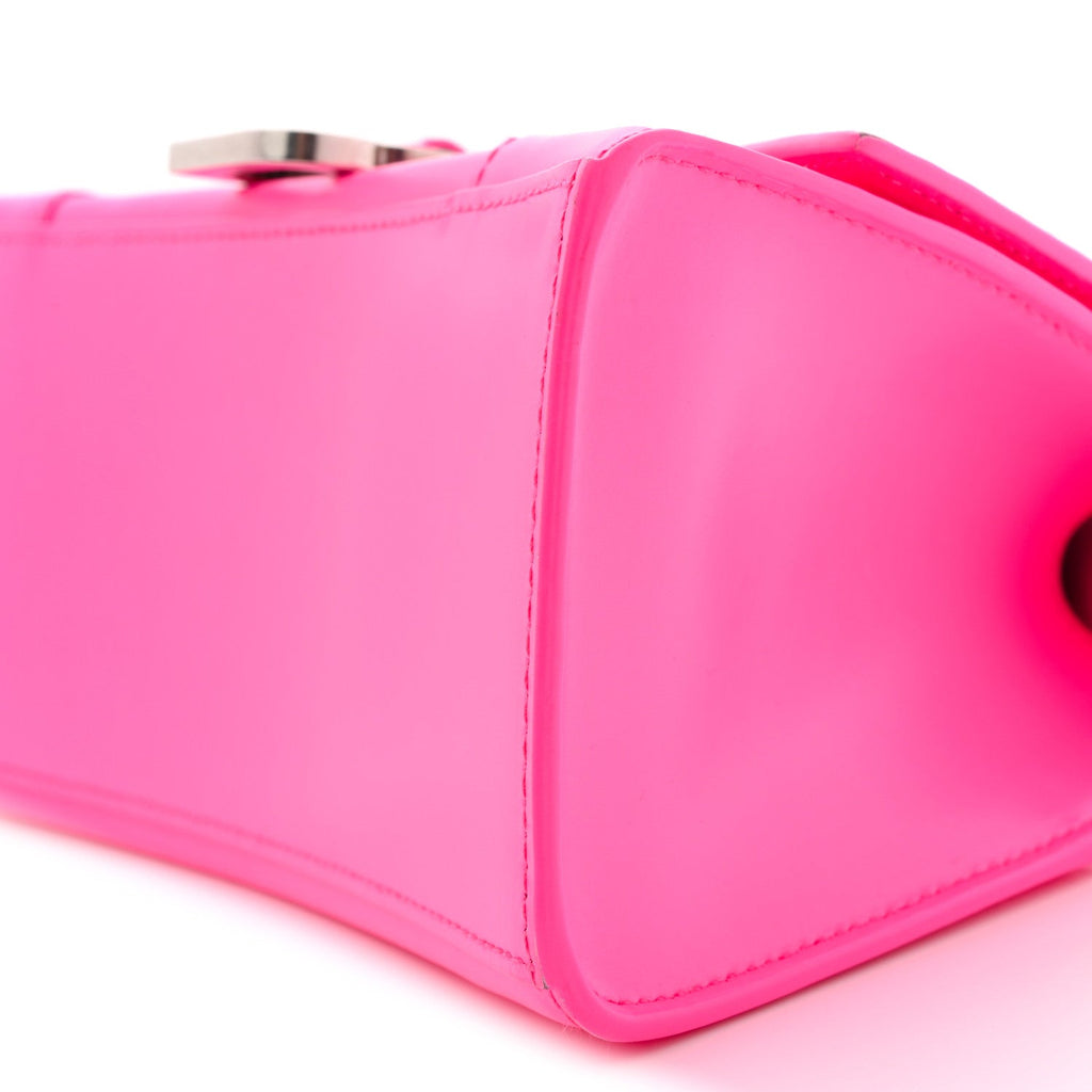 Shiny Box Calfskin Small Hourglass Top Handle Bag Acid Fuchsia