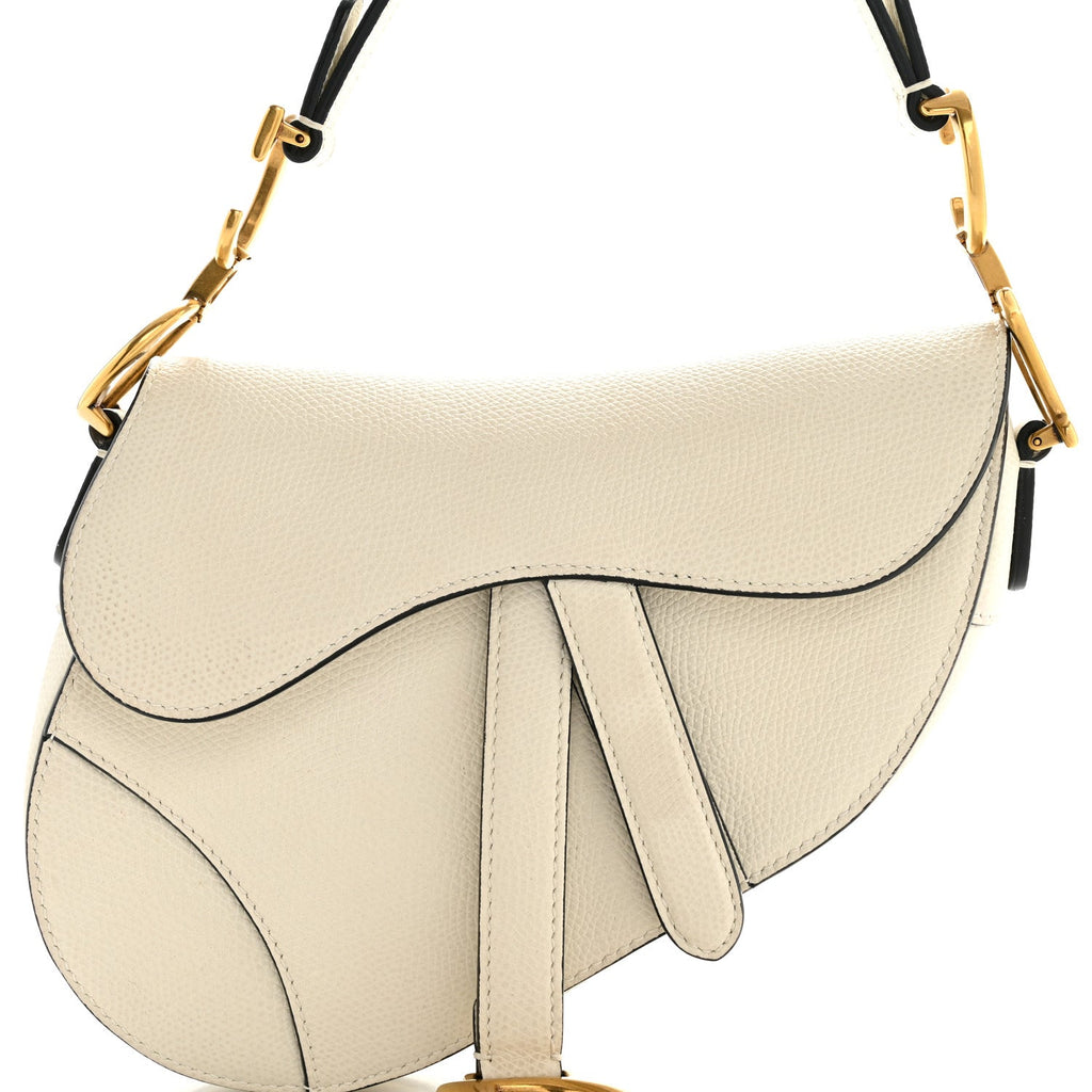 Grained Calfskin Mini Saddle Bag White