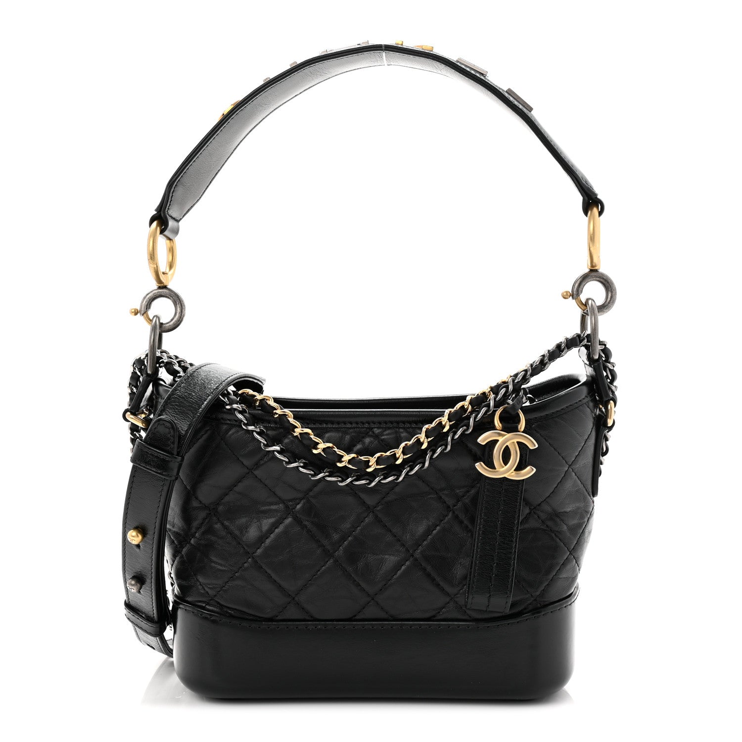Aged Calfskin Quilted Small Gabrielle Logo Hobo Black