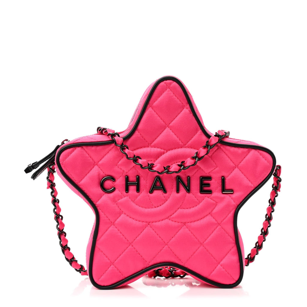 Satin Quilted Walk of Fame Star Bag Fuchsia Black