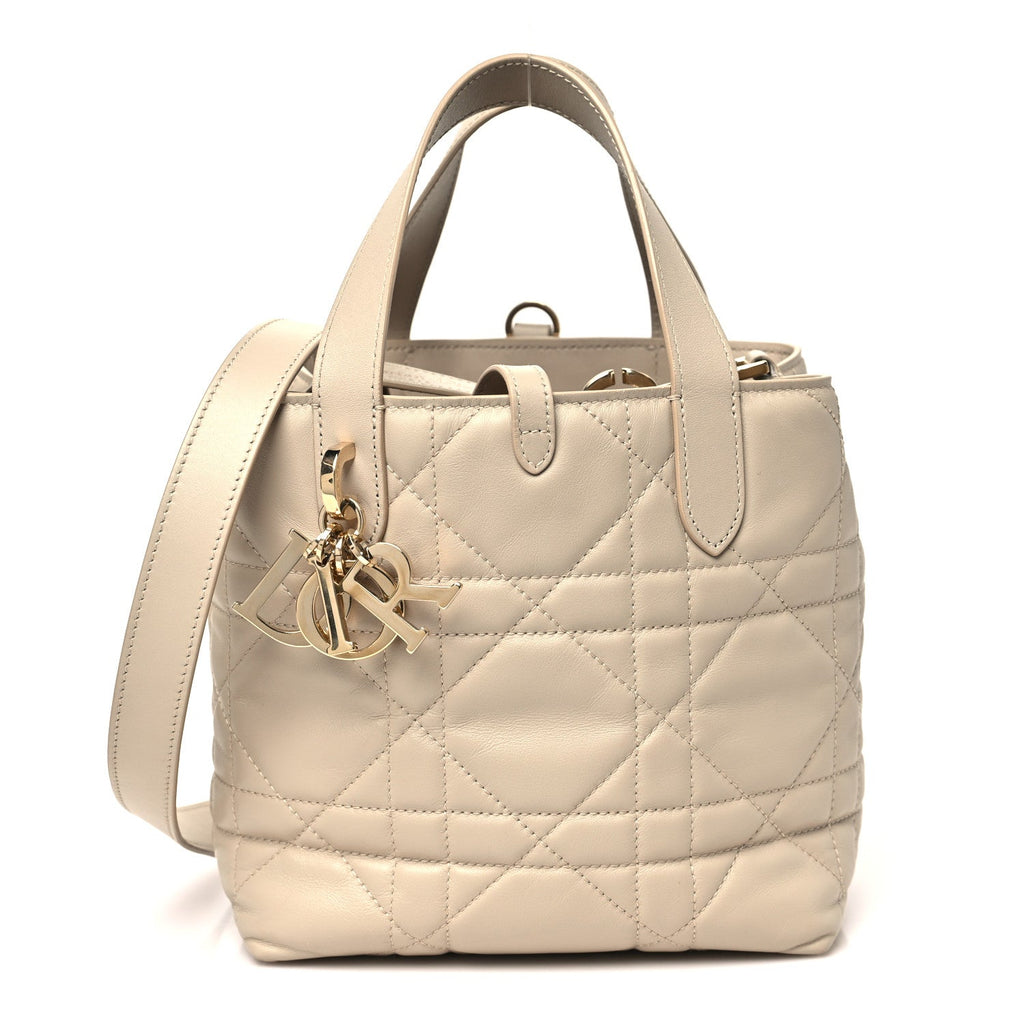 Calfskin Macrocannage Small Toujours Vertical Tote Powder Beige
