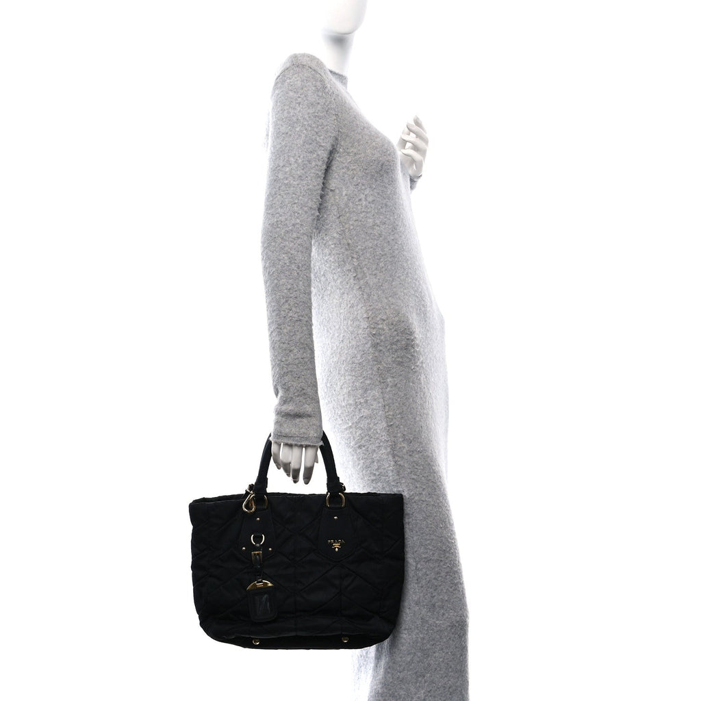 Tessuto Nylon Chevron Quilted Tote Black