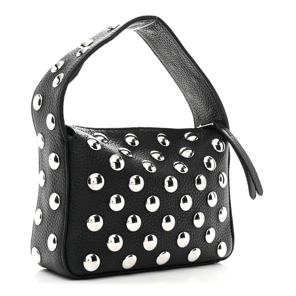 Pebbled Sport Calfskin Studded Small Elena Black