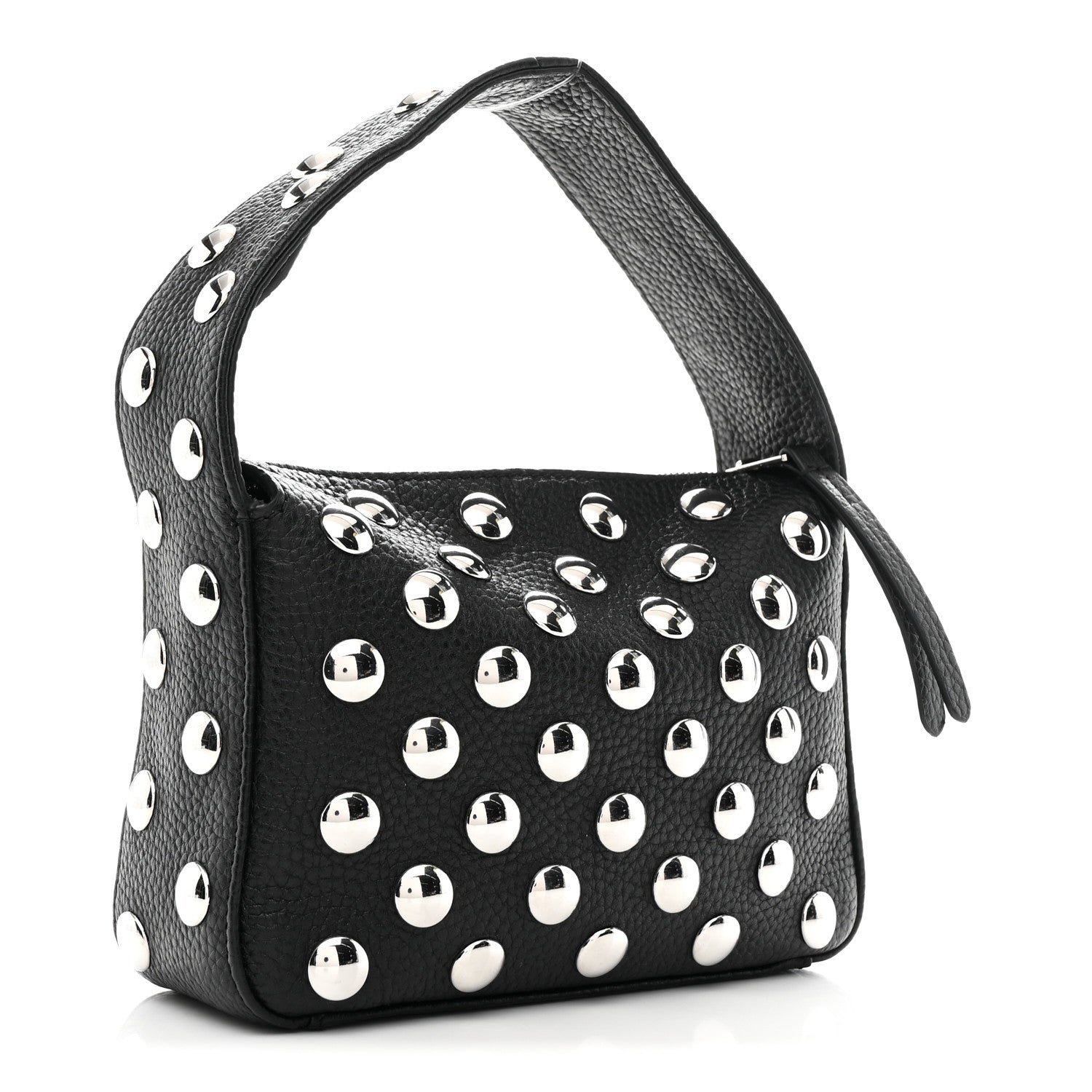 Pebbled Sport Calfskin Studded Small Elena Black