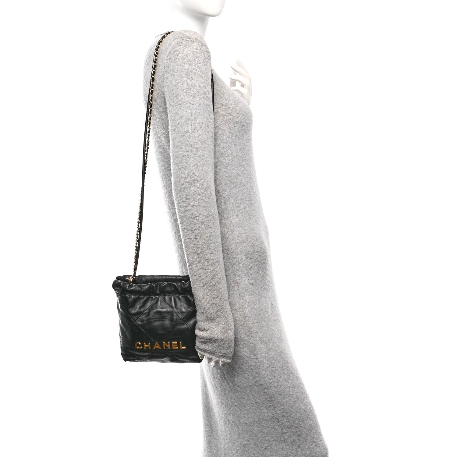 Shiny Calfskin Quilted Mini Chanel 22 Black