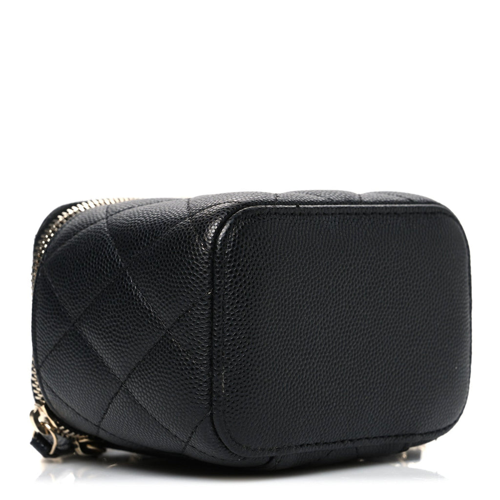 Caviar Quilted Mini Vanity Case With Chain Black