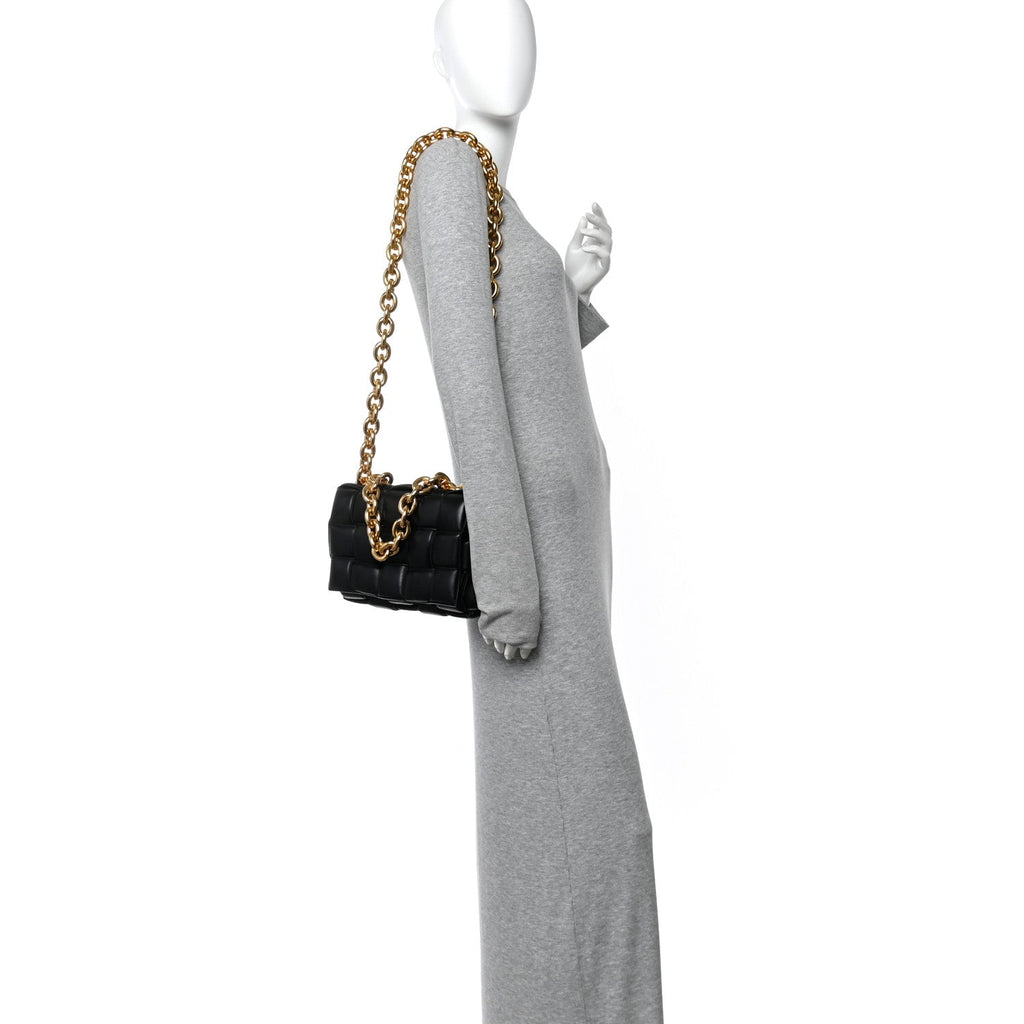 Lambskin Maxi Intreccio Padded Chain Cassette Crossbody Bag Black