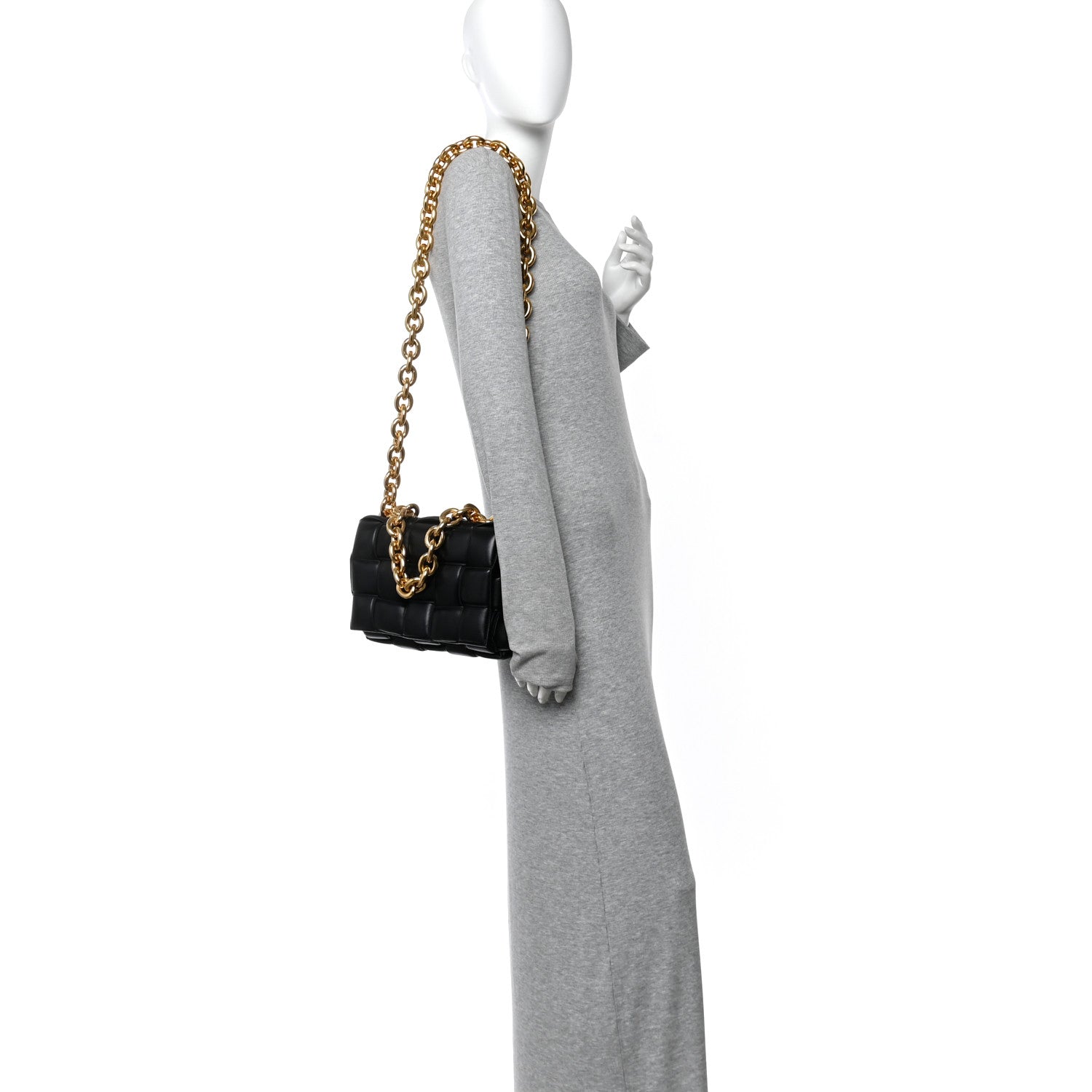 Lambskin Maxi Intreccio Padded Chain Cassette Crossbody Bag Black