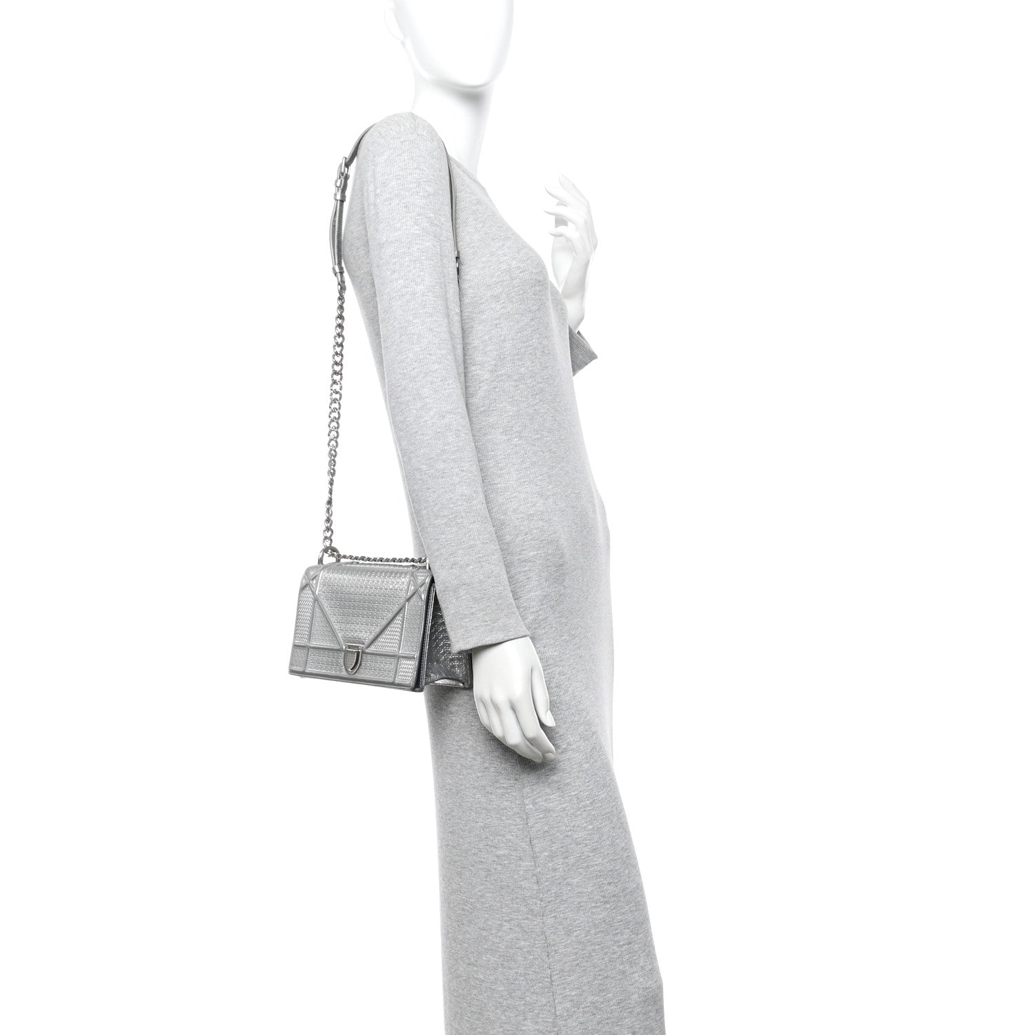Metallic Patent Micro-Cannage Small Diorama Flap Bag Silver