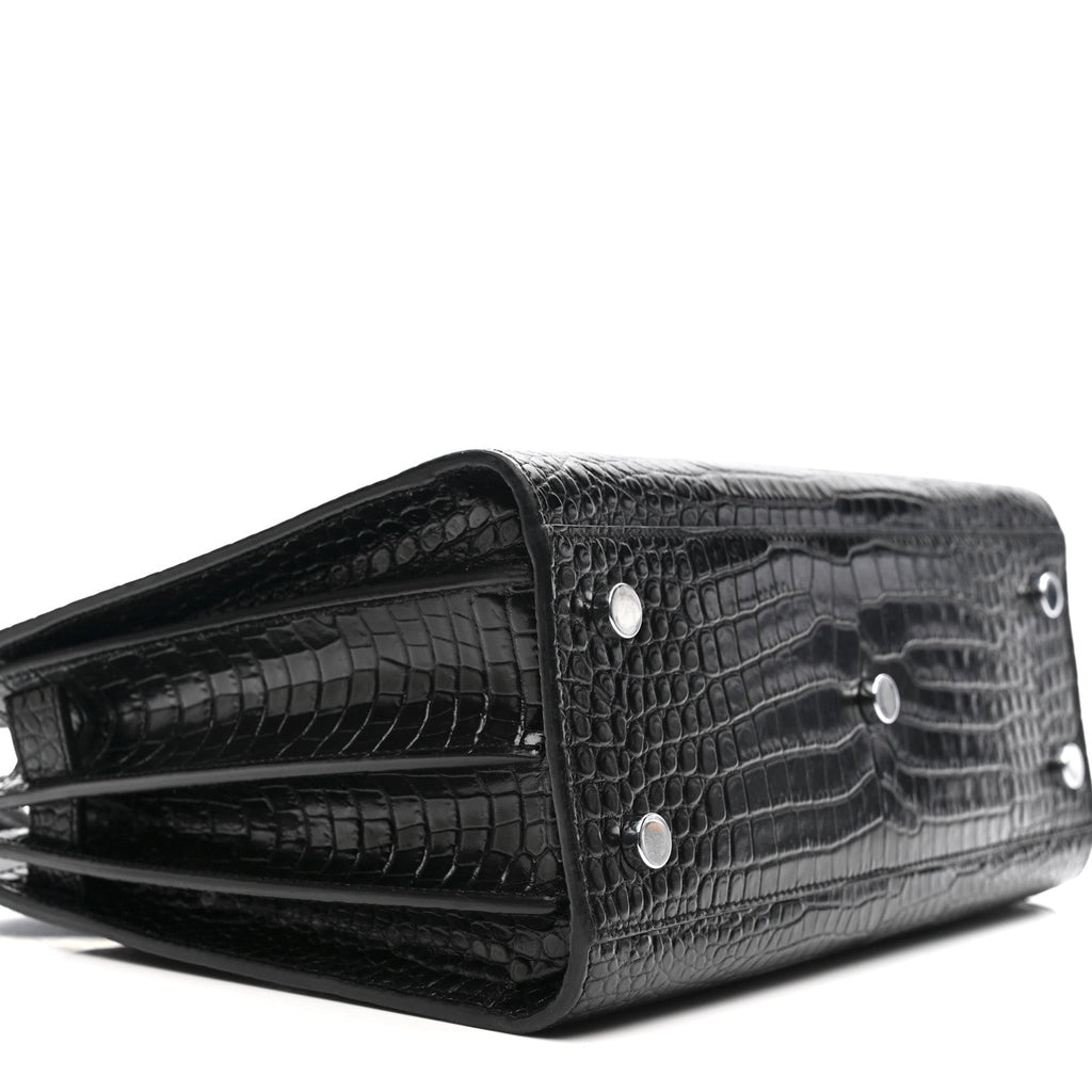 Calfskin Crocodile Embossed Baby Sac De Jour Black