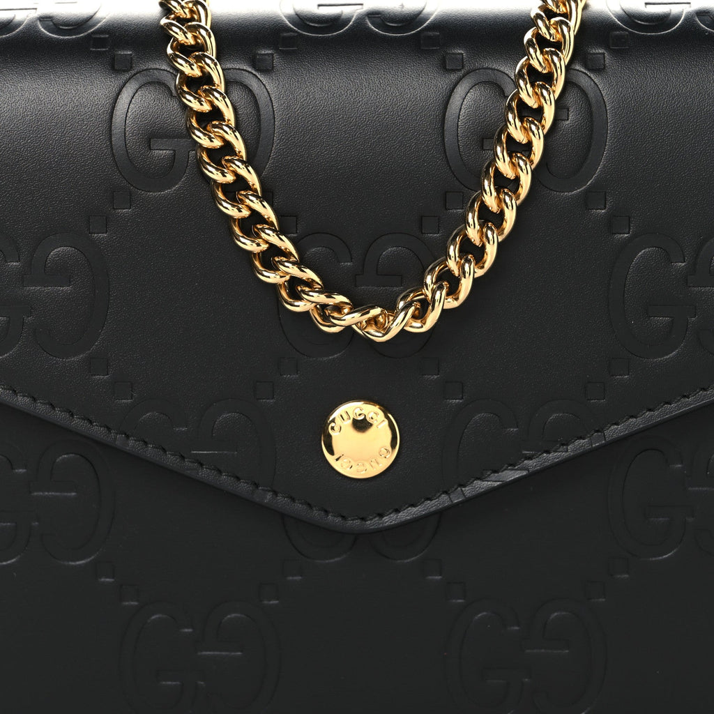Calfskin GG Debossed Chain Wallet Black