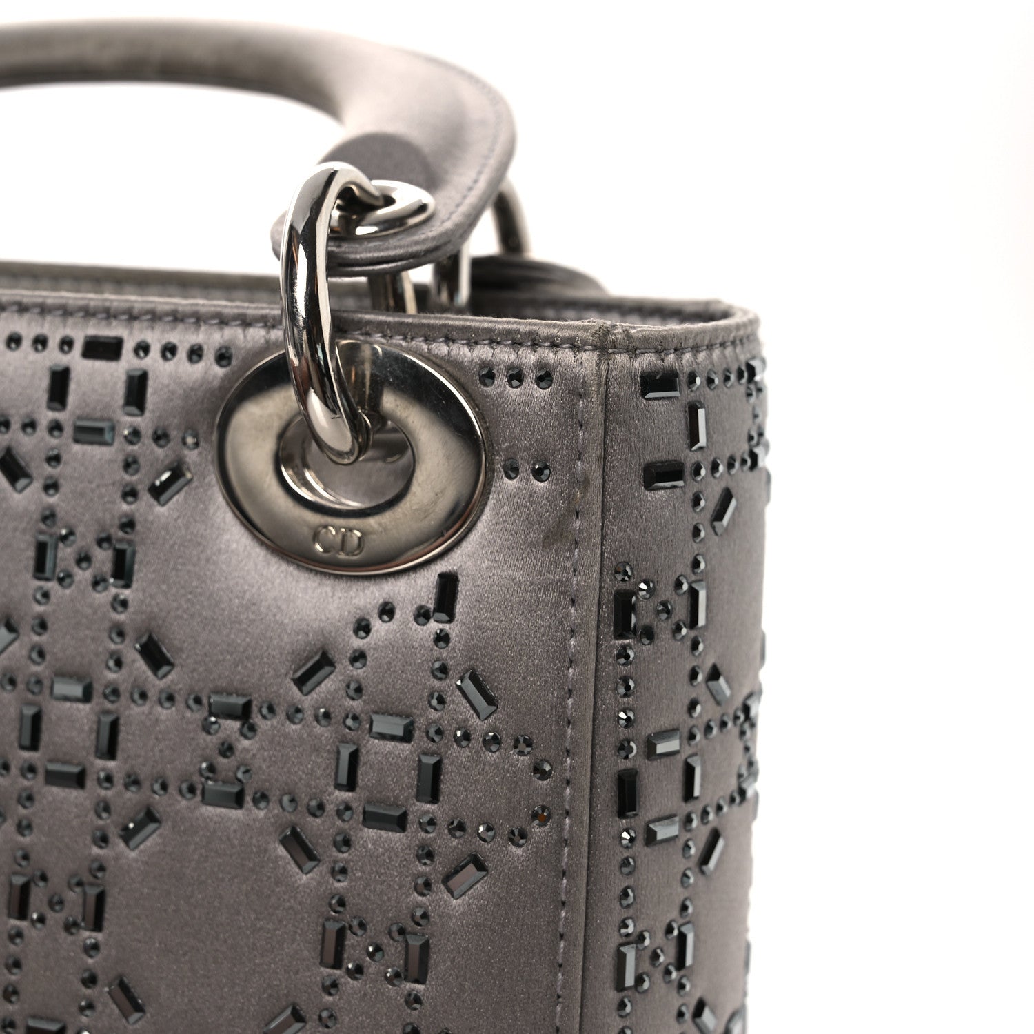 Satin Crystal Cannage Mini Lady Dior Gray