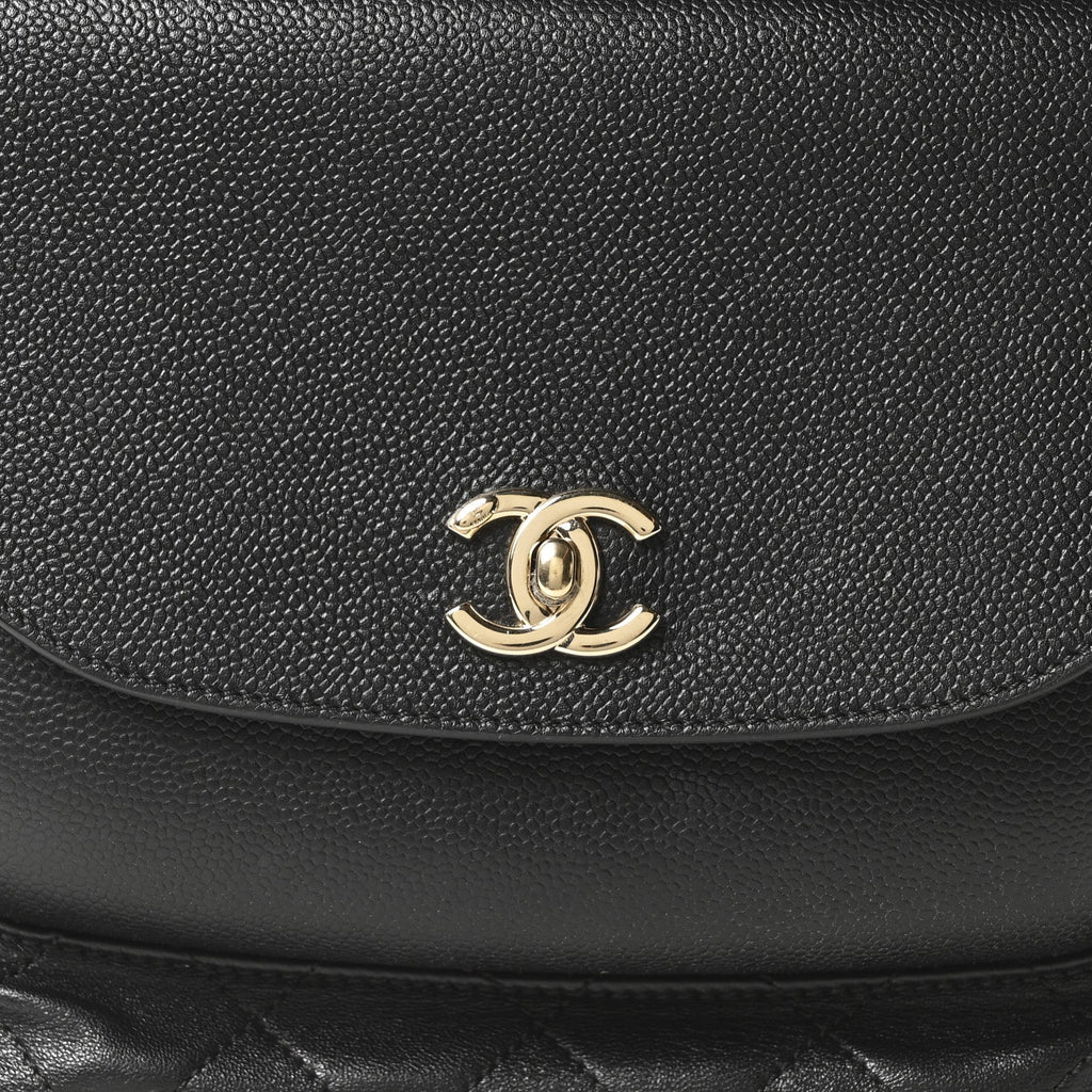 Sheepskin Caviar Quilted Medium Shopping Tote Black