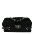 Velvet Checkered Flap Bag Black