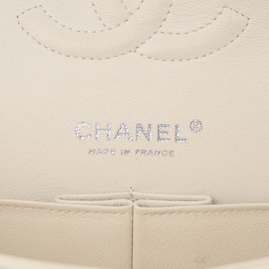 Crumpled Calfskin Quilted Medium Double Flap White