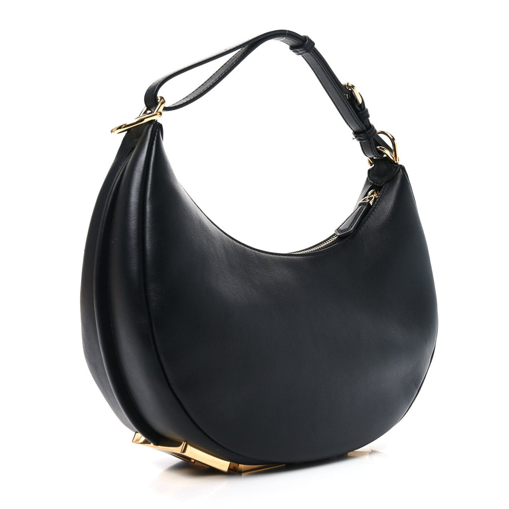 Vitello Grace Matte Small Fendigraphy Hobo Bag Black
