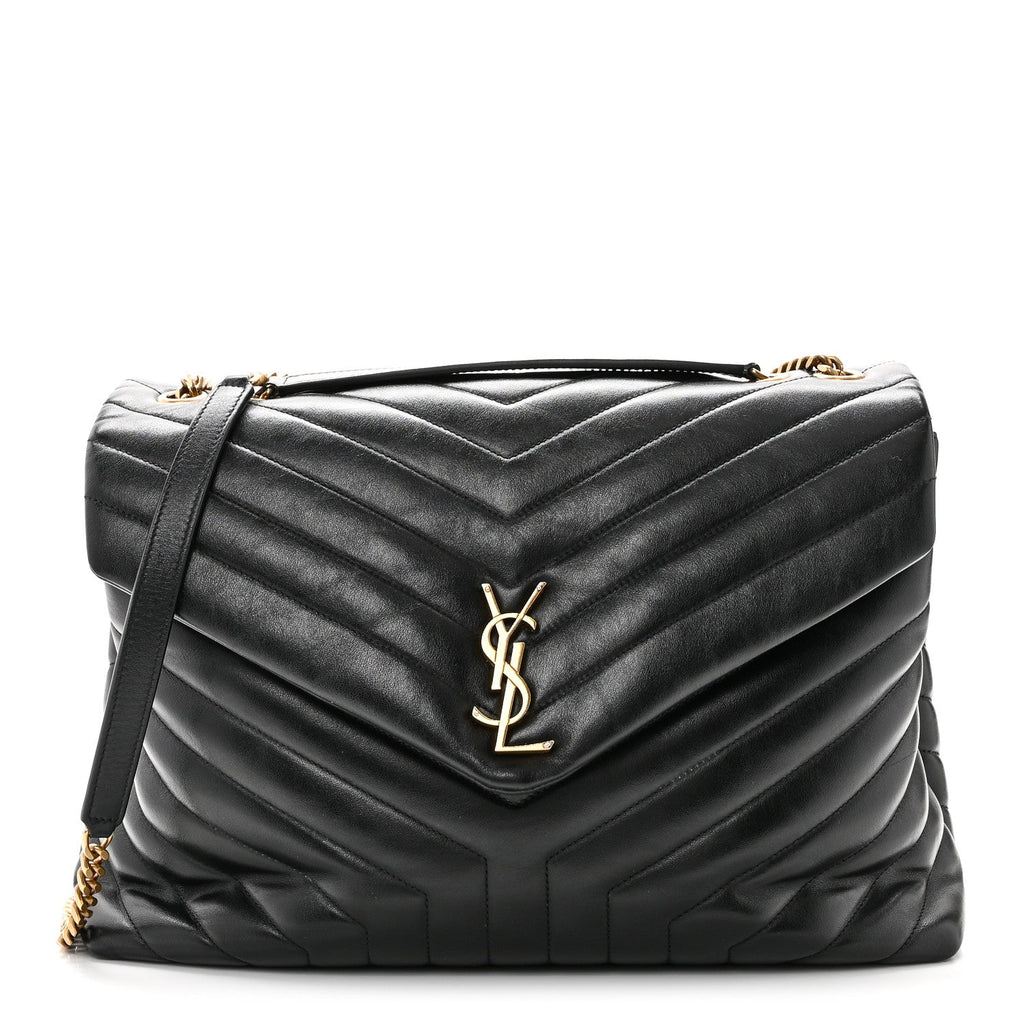 Calfskin Y Quilted Monogram Large Loulou Chain Satchel Black