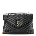 Calfskin Y Quilted Monogram Large Loulou Chain Satchel Black