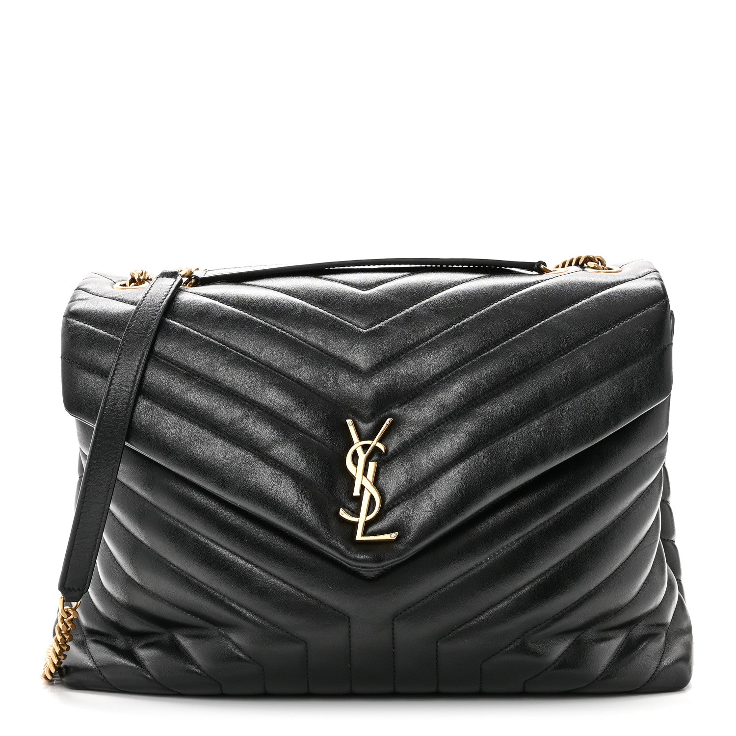 Calfskin Y Quilted Monogram Large Loulou Chain Satchel Black