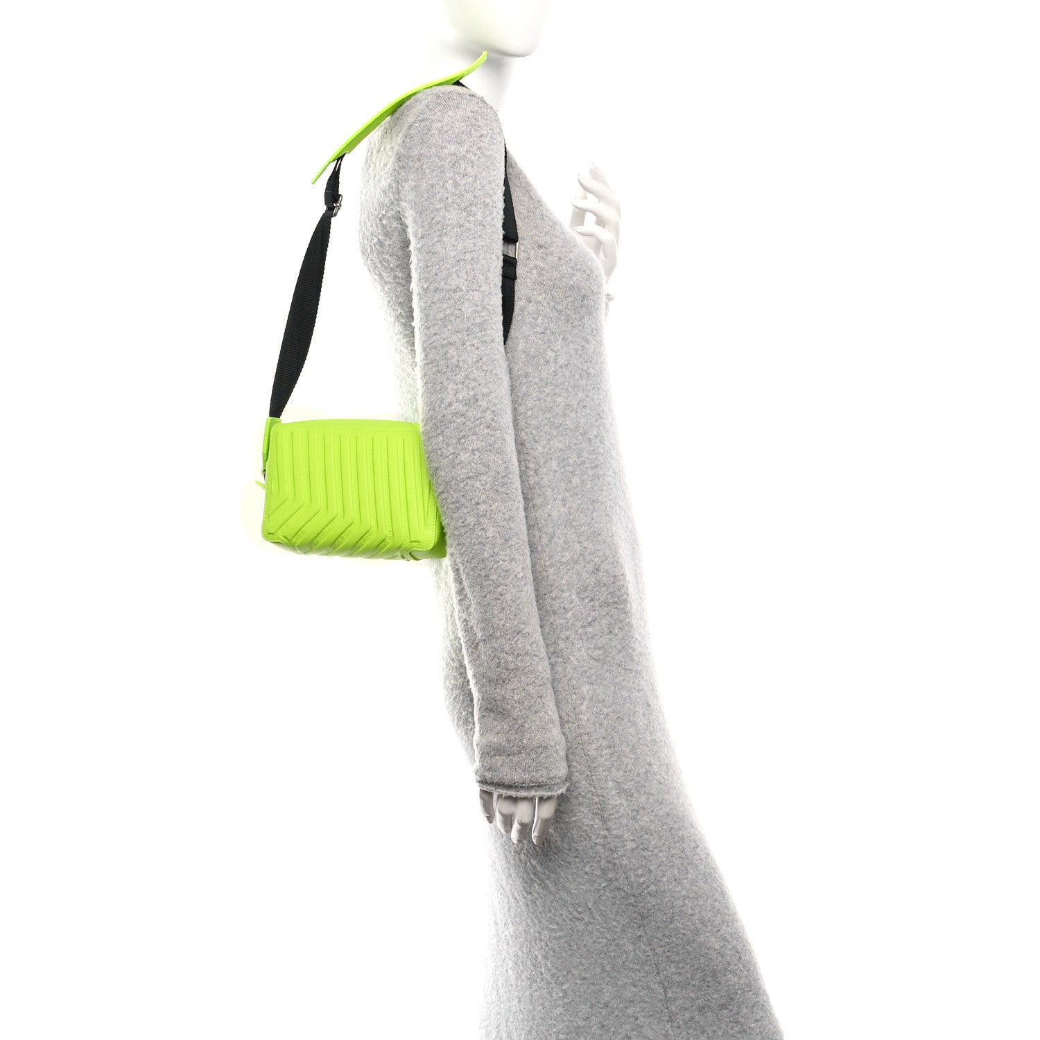 Grained Calfskin Embossed Car Camera Bag Yellow Fluo Black