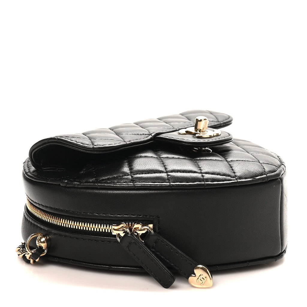 Lambskin Quilted CC In Love Heart Bag Black