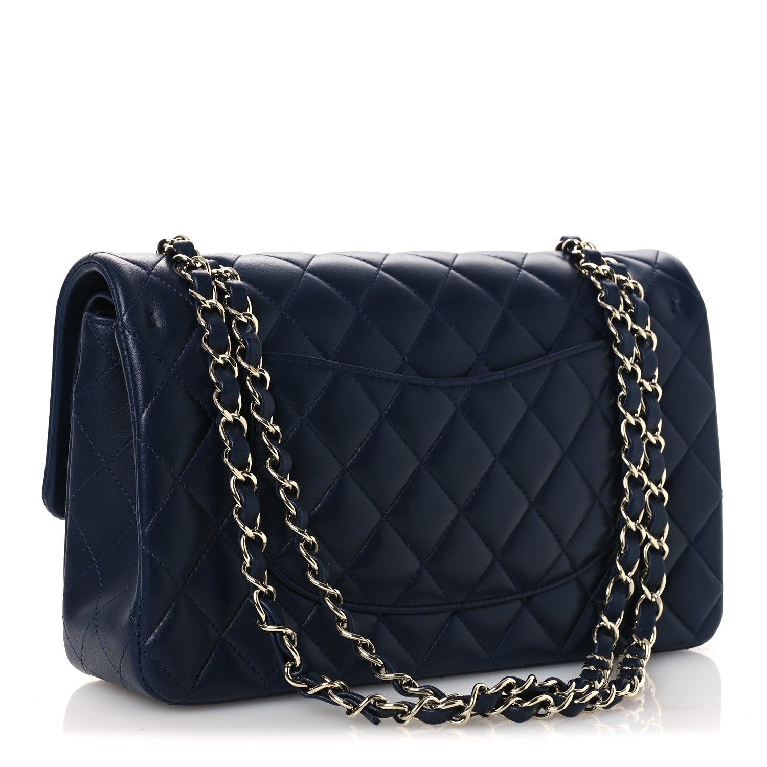 Lambskin Quilted Medium Double Flap Navy