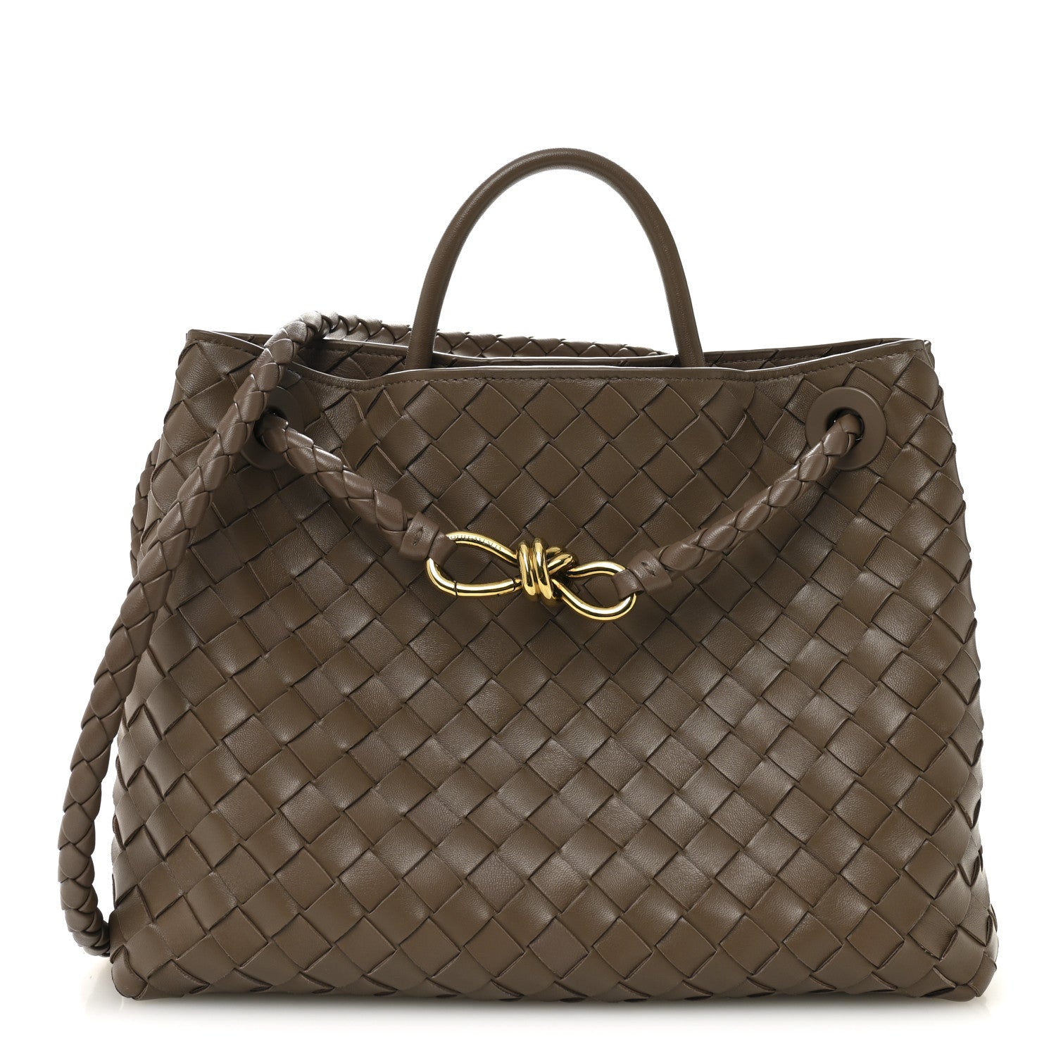 Nappa Intrecciato Medium Andiamo Shoulder Bag Taupe Grey
