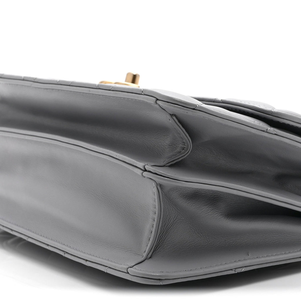 Caflskin Quilted Dual Handle Chain Flap Bag Grey