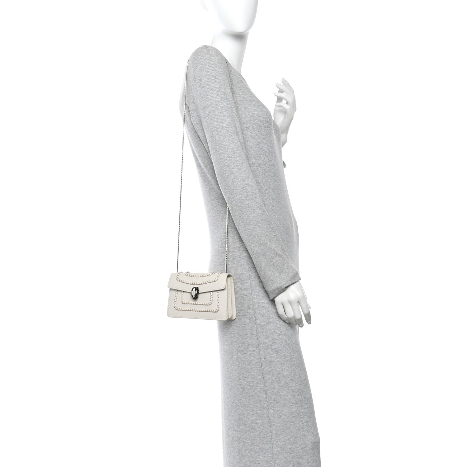 Calfskin Woven Chain Serpenti Forever Crossbody Bag White
